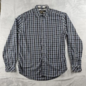 Dukes Bark Button Up Long Sleeve Plaid Shirt Mens Size Large Plaid Blue Black - Picture 1 of 13