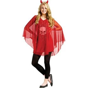 Fun World Teen Girls Red Devil Skull Poncho Costume Juniors Size 0/9 - Picture 1 of 2