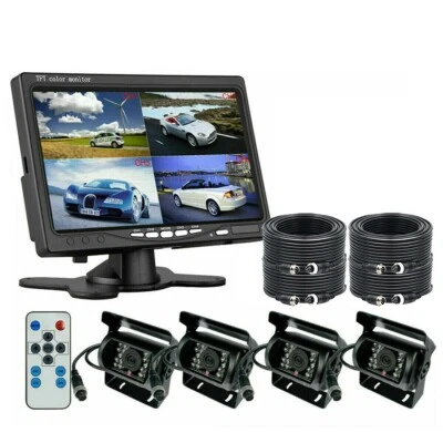 7" Quad Monitor Split Screen 4x Reversing Camera IR CCD 4PIN Kit Truck Camper Rv - Image 1 of 4