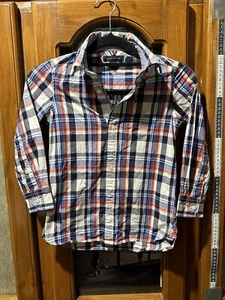Tommy Hilfiger Boys Size 4 5 XS Top Long Sleeve Tshirt Button Up Shirt Checkered - Picture 1 of 5