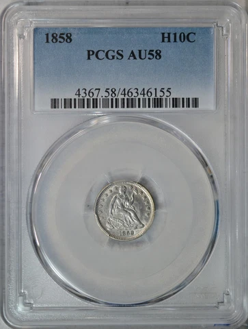 1858 Seated half dime, PCGS AU58..........Type Coin Company Cover