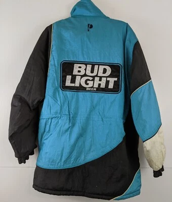 Abrigo de Colección Pro Player Bud Light Beer Puffer Largo Medio Hombres XL Grande Cremallera Completa DEFECTUOSO Foto 1 de 4