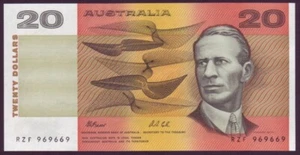 AUSTRALIA • Fraser/Cole $20 Note • RZF 969669 • Uncirculated - Picture 1 of 2