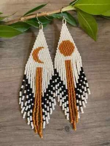 Pendientes Tribales Nativos Grandes Boho Americanos Semilla Cuentas Hecho a Mano Pendiente - Imagen 1 de 2