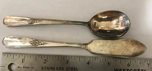 SILVERPLATE FLATWARE: Butter Knife & Spoon Holmes & Edwards Inlaid FL-67 - Picture 1 of 8