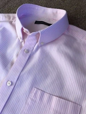 WORN ONCE FRENCH CONNECTION BUTTON COLLAR PASTEL PINK STRIPE SHIRT M MEDIUM  - Image 1 of 4