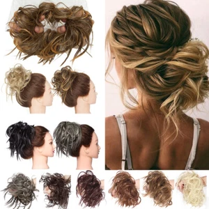 X-LARGE THICK Messy Bun Hair Piece Scrunchie Curly Wrap Hair Extensions as Human - Picture 1 of 31