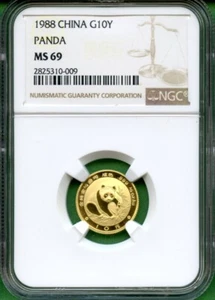 PANDA GOLD 1988 1/10 OZ NGC MS 69 0.999 10 YUAN - Picture 1 of 2