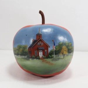 Calabaza pintada a mano manzana escuela escena granja núcleo decoración rural - Imagen 1 de 10
