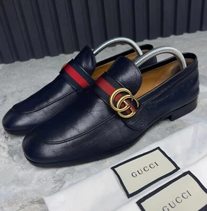 GUCCI Donnie Web Double GG Loafers Heels Blue Leather 6 G or 6.5 US or 40 EUR - Picture 1 of 13