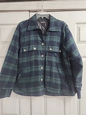 Chaqueta Shacket Negra Remache Verde Azul Algodón a Cuadros Acolchada Forrada Ligera Talla XL EN MUY BUENA CONDICIÓN Foto 1 de 4