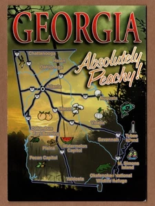 Cartolina Continentale Absolutely Peachy Georgia Mappa Saluti UNP - Foto 1 di 2