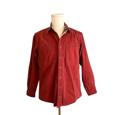 Vintage L.L. Bean Men's Small Rugged Cotton Deep Red Snap Button Shacket Shirt - Image 1 of 4