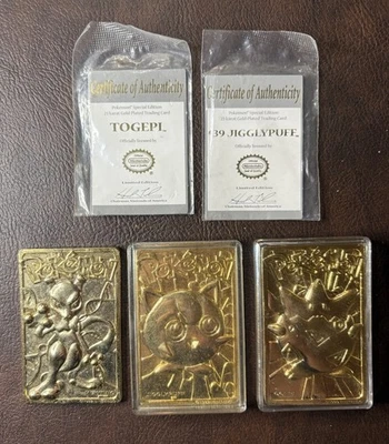 Tarjeta Pokémon Mewtwo Jigglypuff Togepi chapada en oro 23k Burger King 1999 Nintendo Foto 1 de 4