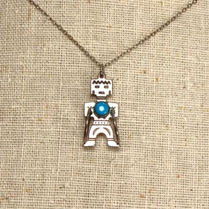 Vintage Sterling Türkis Hopi Hoop Tänzerin Anhänger Halskette Indianer - Bild 1 von 10