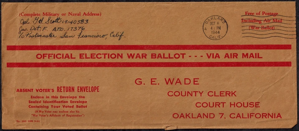 EUA 1944 Navy Ensign War Vot para ÚLTIMA ELEIÇÃO FDR RARA - Imagem 1 de 2