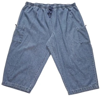 Pantalones capri vaqueros azules cintura elástica lavado medio Basic Editions talla 2X Foto 1 de 4