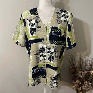 Vtg Christie & Jill Women Button Up Multicolor Top Floral Short Blouse V-neck M - Picture 1 of 5