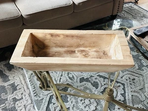 Rustic Hand Carved Long Wooden Trencher Bowl Farmhouse Table Tray Decor Trough - Picture 1 of 12