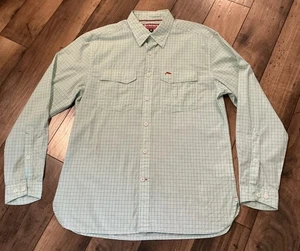 Simms Fishing Long Sleeved Shirt Men’s Size Medium Light Green/Blue Checked - Picture 1 of 17