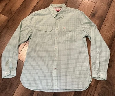 Simms Fishing Long Sleeved Shirt Men’s Size Medium Light Green/Blue Checked - Image 1 of 4