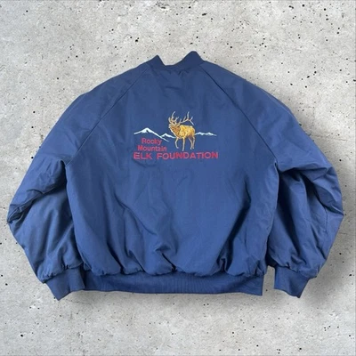Chaqueta de bombardero utilitaria azul bordada base de alce Rocky Mountain de colección XL EE. UU. Foto 1 de 4