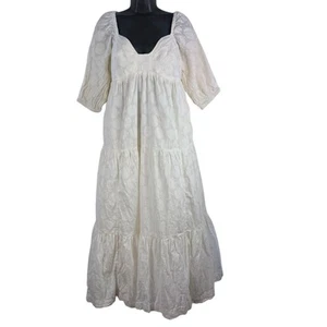 Anthropologie Cream Tiered Maxi Dress Size MP Boho Cottagecore Romantic Cotton - Picture 1 of 18