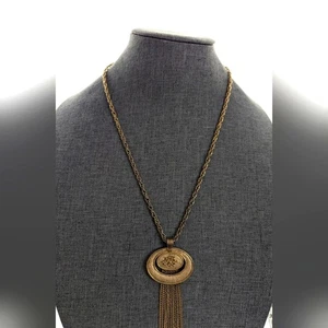Vintage Avon Gold Tone Rope Chain Mod Etruscan Tassel Pendant Necklace - Picture 1 of 5