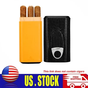 Estuche para cigarros Galiner clásico de cuero negro y amarillo soportes para humidor 3 tubos con cortador - Imagen 1 de 10
