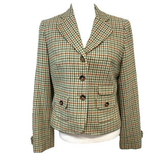 Vintage Loft Plaid Blazer 2 Button Wool Blend 8 Lined Fitted Preppy Business - Picture 1 of 13