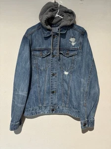 Abercrombie & Fitch Blue Jean Hooded Jacket Mens XL Distressed - Picture 1 of 11