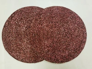 Tahari Set of 2 Red Beaded 15" Round Charger Placemat Christmas NWT - Picture 1 of 3