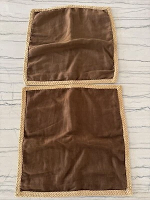 2 Pottery Barn Brown Braided Jute Pillow Shams Covers 20"x20" Linen 7355712 - Image 1 of 4