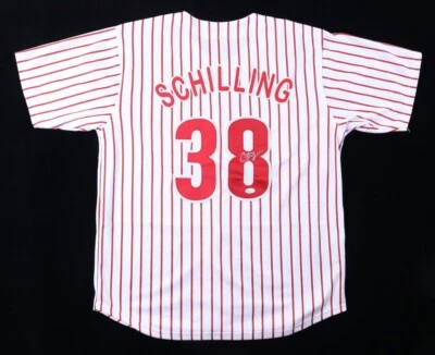 Curt Schilling Signed Philadelphia Phillies Pinstriped Jersey (JSA) 6xAll Star - Image 1 of 4