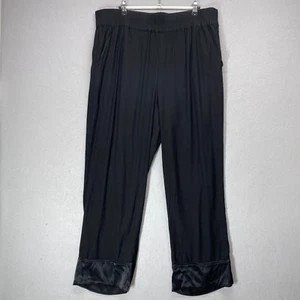 Universal Standard Pants Womens Medium Black Flowy Satin Trim Wide Leg Pull On - Picture 1 of 18