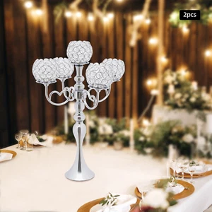 Paquete de 2 centros de mesa de candelabro de cristal de 5 brazos, candelabro de 21,5 pulgadas de alto - Imagen 1 de 19