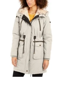 $250 New LUCKY BRAND Stone Womens Hooded Faux-Fur-Trim Anorak Jacket M - Picture 1 of 7