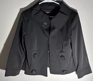 Essentials Women's Size M Black Cropped Rain Jacket W/ Large Buttons, hook close - Picture 1 of 8