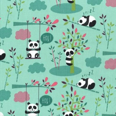 Textiles français CUDLY PANDAS (Mint) fabric - 100% Cotton 160 cm wide