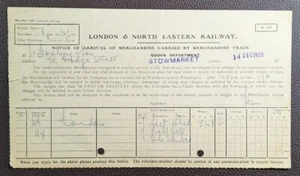 1938 LNER Goods Arrival at Stowmarket Station from London Notice - Picture 1 of 1