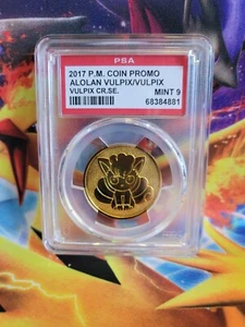 Pokemon Coin Alolan Vulpix Gold Japanese Rokon's Crystal Box Promo Graded PSA 9 - Picture 1 of 2