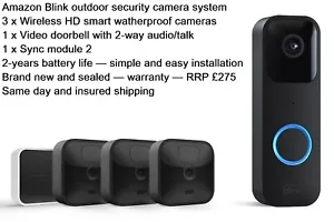Blink Outdoor Security Camera System 3 Wireless HD Smart Cameras, Video Doorbell - Picture 1 of 13