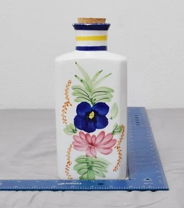 Flask Square BIA Cordon Bleu Italian Look Decor Blue Yellow Flowers 8.5" EUC - Picture 1 of 7
