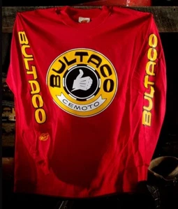 T-shirt manica lunga maglia rosso/giallo logo Bultaco nuova spedizione veloce gratuita - Foto 1 di 5