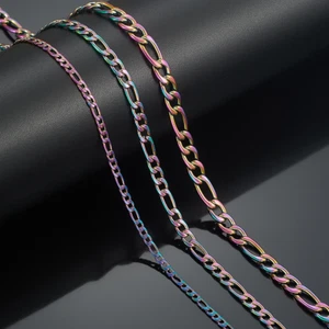 3mm/4.5mm/6mm Wide Figaro Link Stainless Steel Chain Necklace - Jewelry Findings - Picture 1 of 8