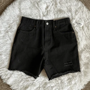 Old Navy High Rise Slouchy Straight Jean Shorts New Black Distressed Girls Sz 14 - Picture 1 of 9