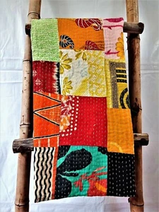 Edredón Kantha vintage edredones indios colcha doble algodón - Imagen 1 de 2
