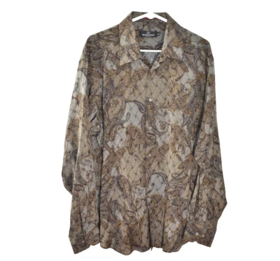 Bugatchi Uomo Button Down Shirt Paisley Men's XL Brown Gray Silky - Imagem 1 de 4