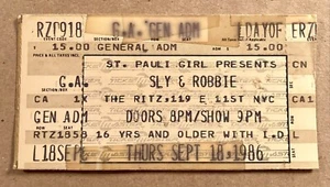 SLY & ROBBIE RARE VINTAGE 1986 TICKET STUB 9/10/1986 THE RITZ NYC REGGAE DUB  - Picture 1 of 2