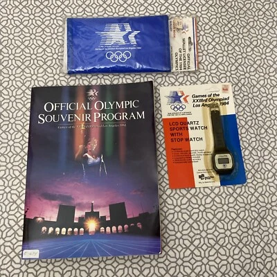 VTG 80s Los Angeles Summer Olympics 1984 Official Watch / Wallet / Program Lot - Image 1 of 4